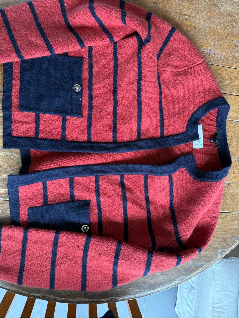 Woman's Red and Navy Striped Sweater Cardigan